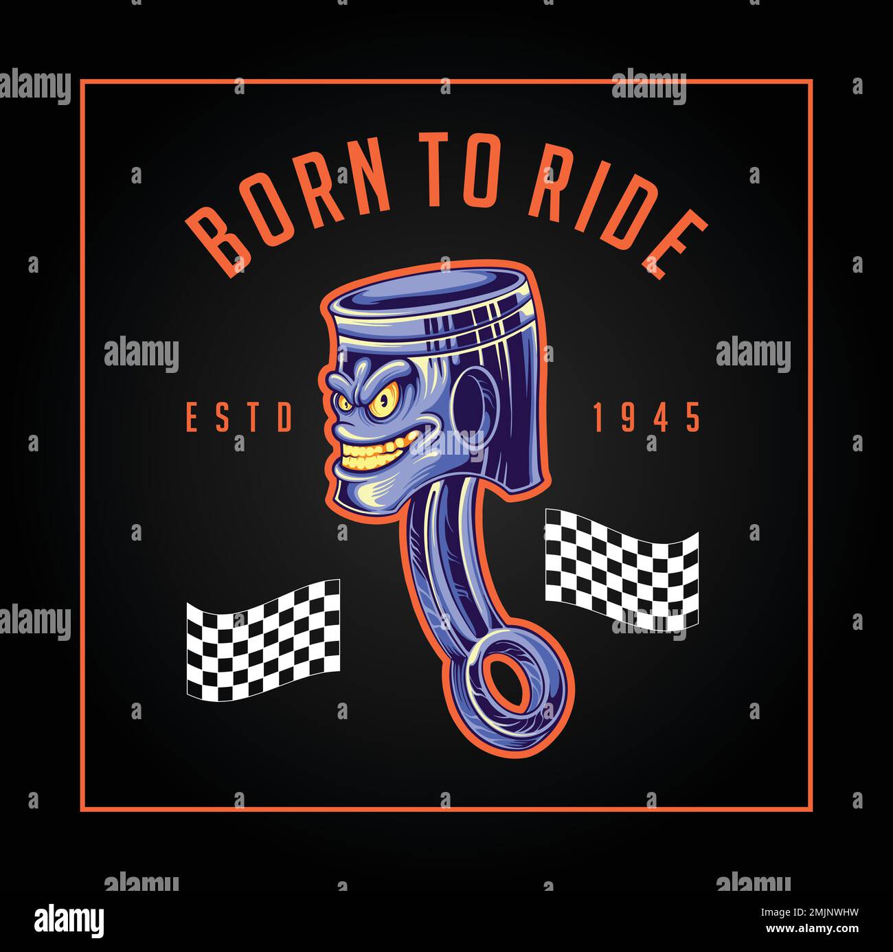 Piston Racing Born to Ride illustrazioni vettoriali per il tuo logo di lavoro, t-shirt merchandise, adesivi e disegni di etichette, poster Illustrazione Vettoriale