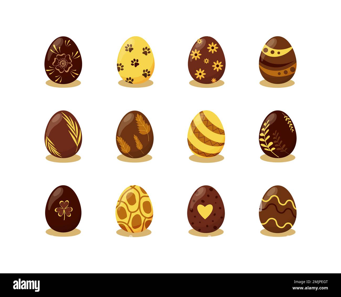 Set di uova di Pasqua al cioccolato con disegni Illustrazione Vettoriale