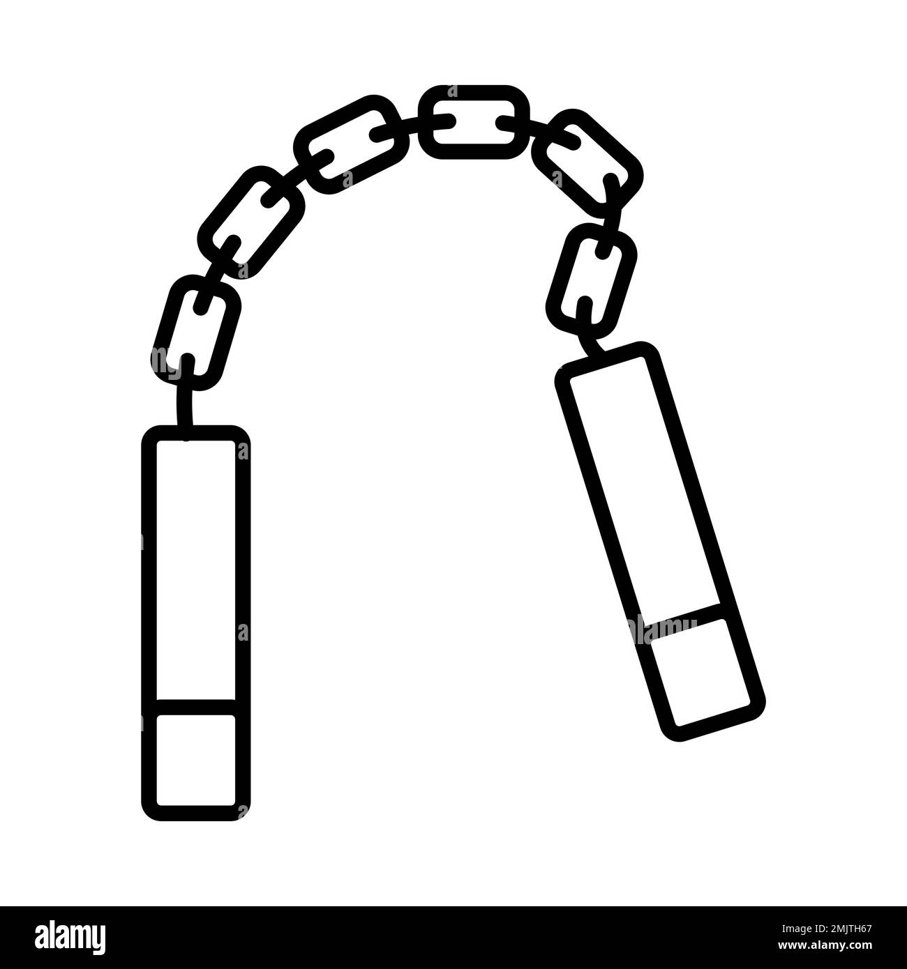 Nunchaku linea icona isolata su sfondo bianco. Icona sottile nera piatta sullo stile moderno. Simbolo lineare e tratto modificabile. Semplice e pixel per Illustrazione Vettoriale