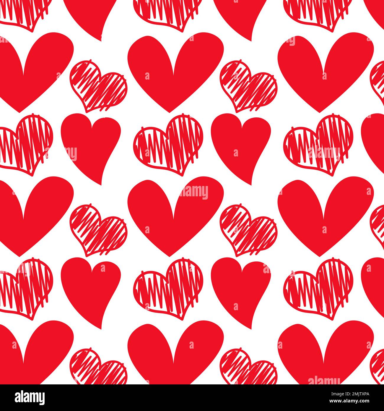 Illustrazione vettoriale con modello disegnato a mano con cuori di Doodle per il pacchetto di San Valentino Illustrazione Vettoriale