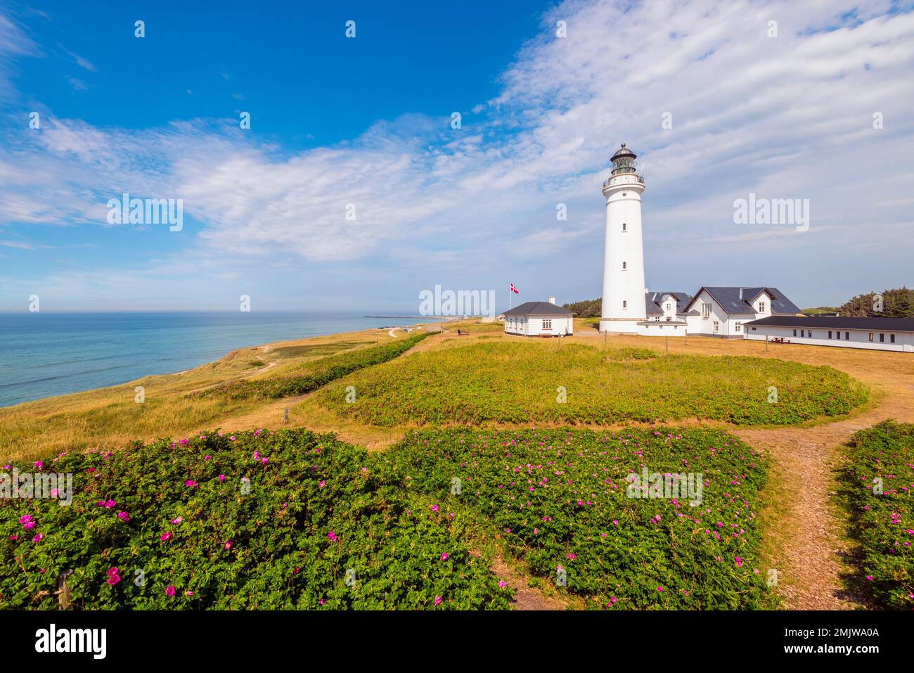Faro a Hirtshals, Jutland, Danimarca il giorno d'estate. Il faro risale al 1863. Foto Stock