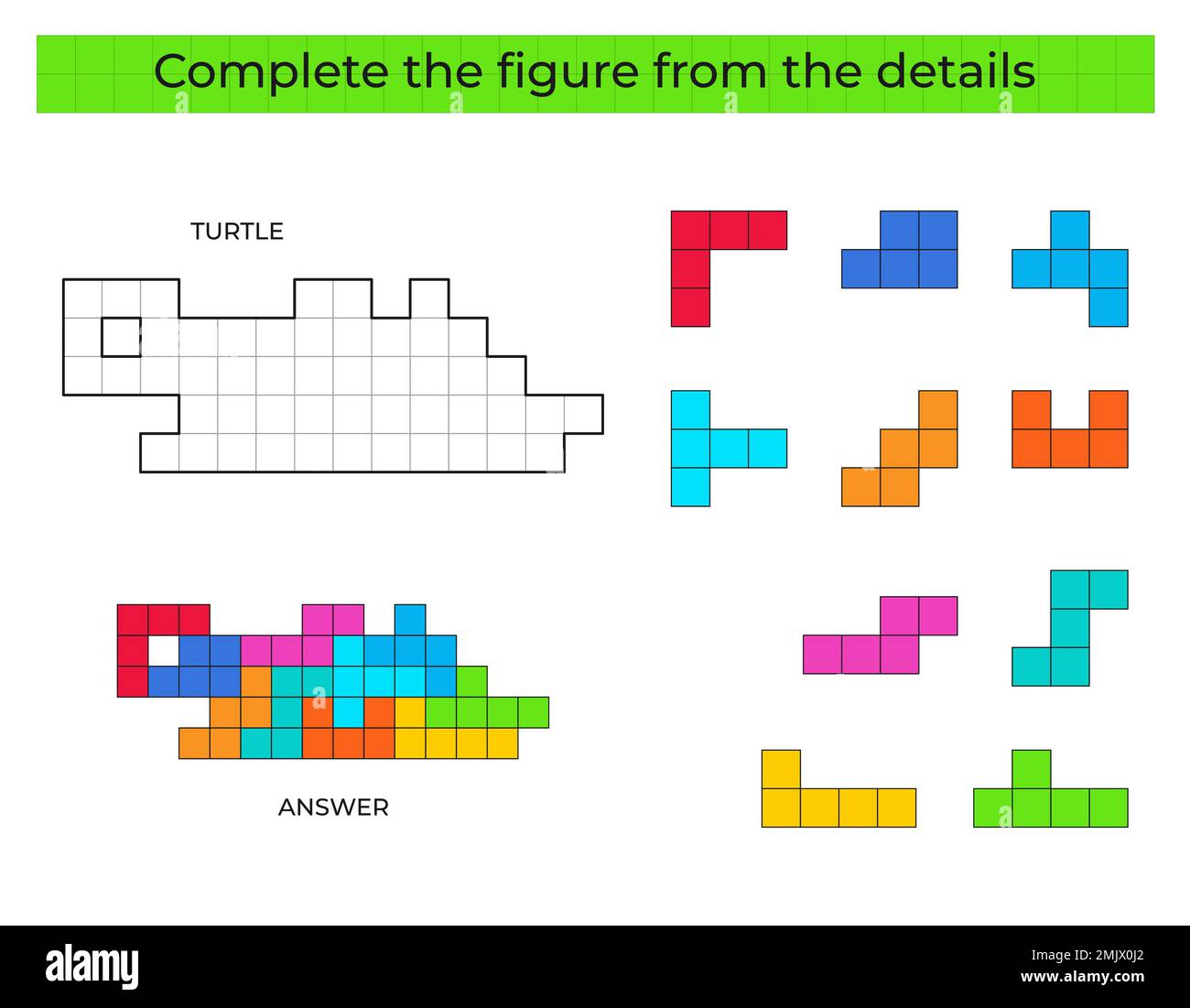 Completare la figura. Gioco di puzzle con tartaruga. Illustrazione Vettoriale