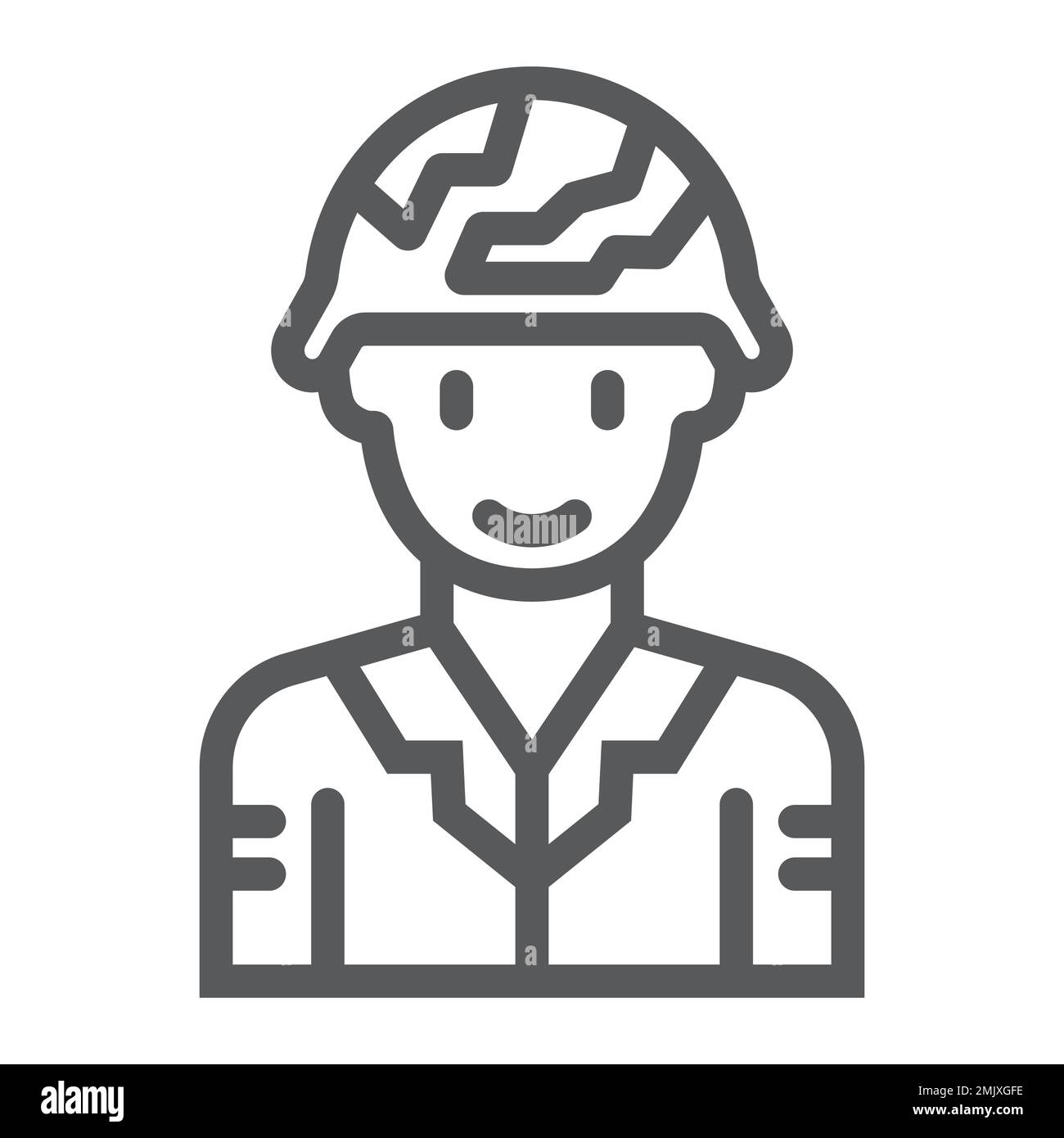 Icona linea soldato, militare e esercito, segno guerriero, grafica vettoriale, un motivo lineare su sfondo bianco, eps 10. Illustrazione Vettoriale