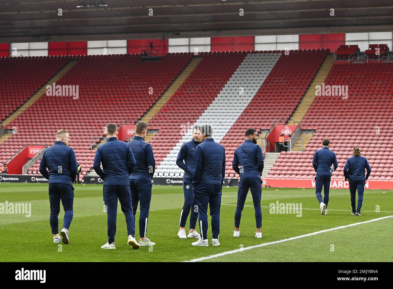 I giocatori di Blackpool arrivano davanti alla partita della Emirates fa Cup Fourth Round Southampton vs Blackpool al St Mary's Stadium, Southampton, Regno Unito, 28th gennaio 2023 (Photo by Craig Thomas/News Images) in, il 1/28/2023. (Foto di Craig Thomas/News Images/Sipa USA) Credit: Sipa USA/Alamy Live News Foto Stock