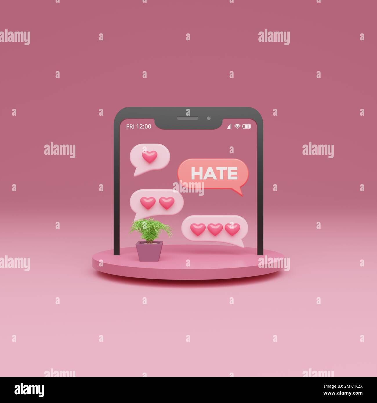 3D rendere amore e affetto illustrazione con smartphone sul podio Foto Stock