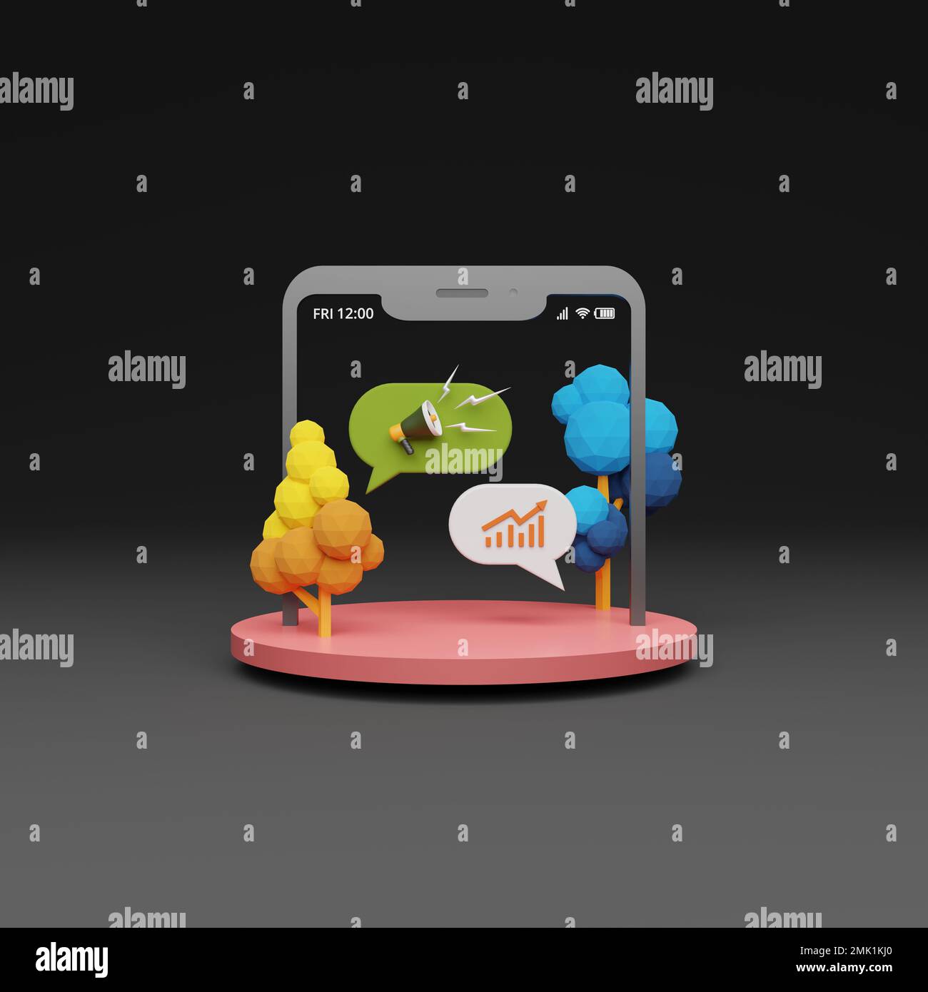 Concetto di marketing con smartphone di rendering 3D Foto Stock