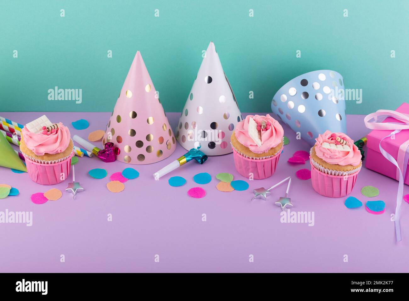 Festa di compleanno con cupcake Foto Stock