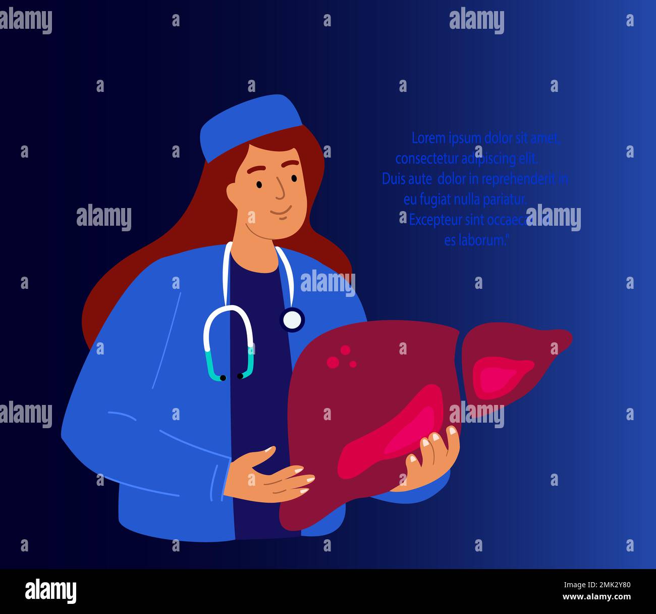 Medico Poster con Dottor Gastroenterologist, ricerca epatologo, Screening fegato epatico. Medicina clinica Diagnostica e cura. Internet Me Foto Stock