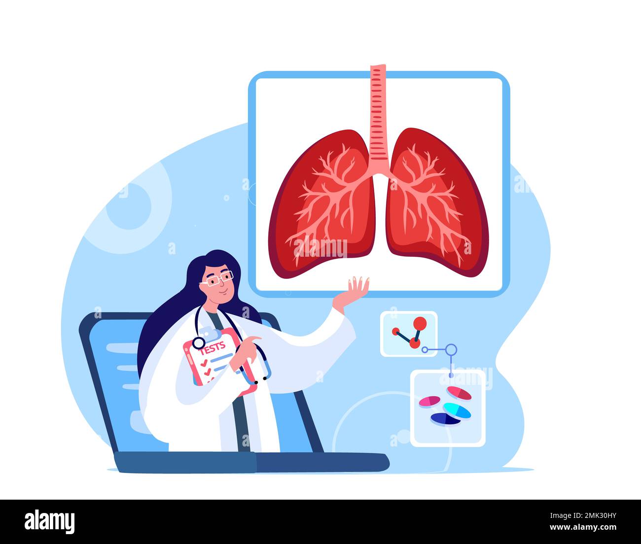Online Pulmonologist Virologist medico Internet Consultation.Diagnosis polmoni,trachea,bronchi COVID,polmonite.Ultrasound,Magnetic Resonance Tests.Inter Foto Stock