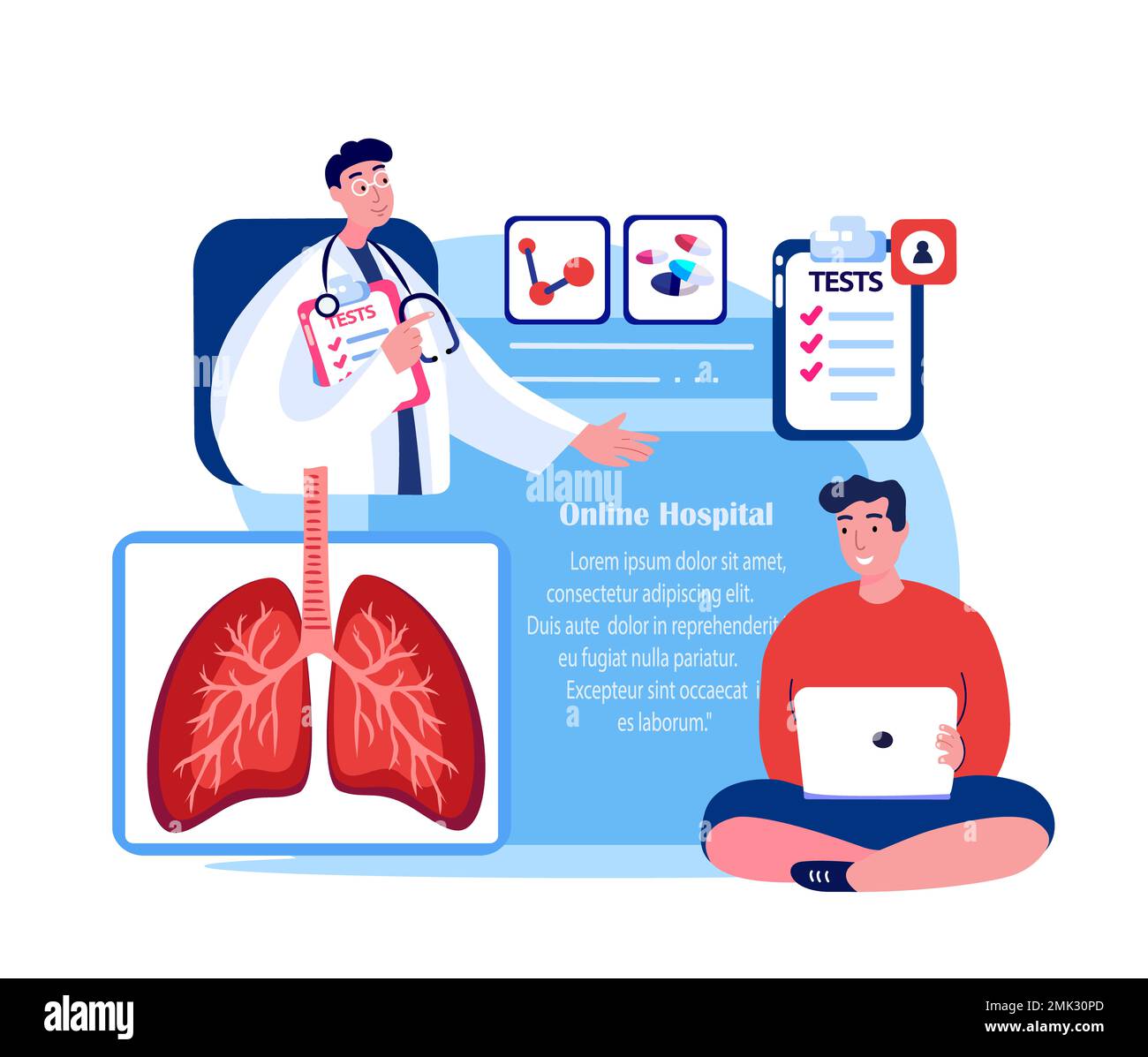 Online Pulmonologist Virologist medico Consultate Patient.Diagnosing polmoni, trachea, bronchi COVID, polmonite. Ultrasuoni, Test di risonanza magnetica.Inter Foto Stock