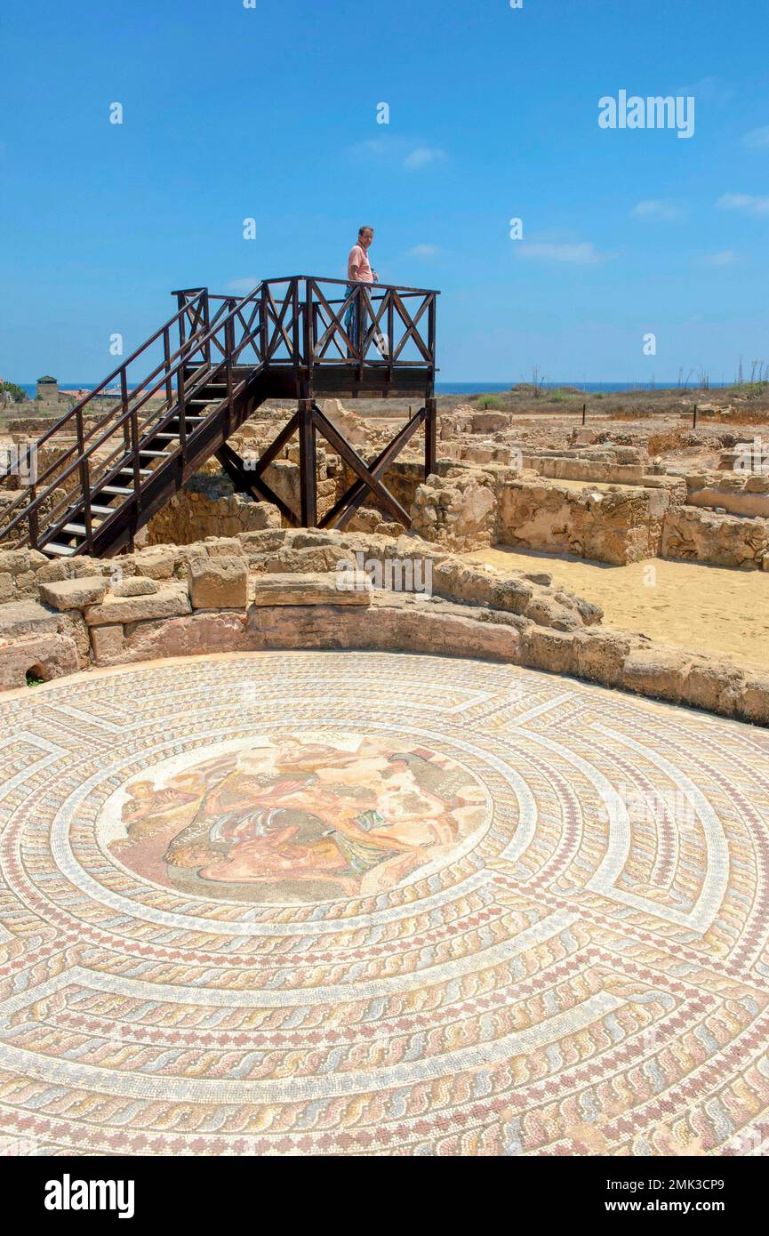 Mosaico al Parco Archeologico di Pafos. Foto Stock