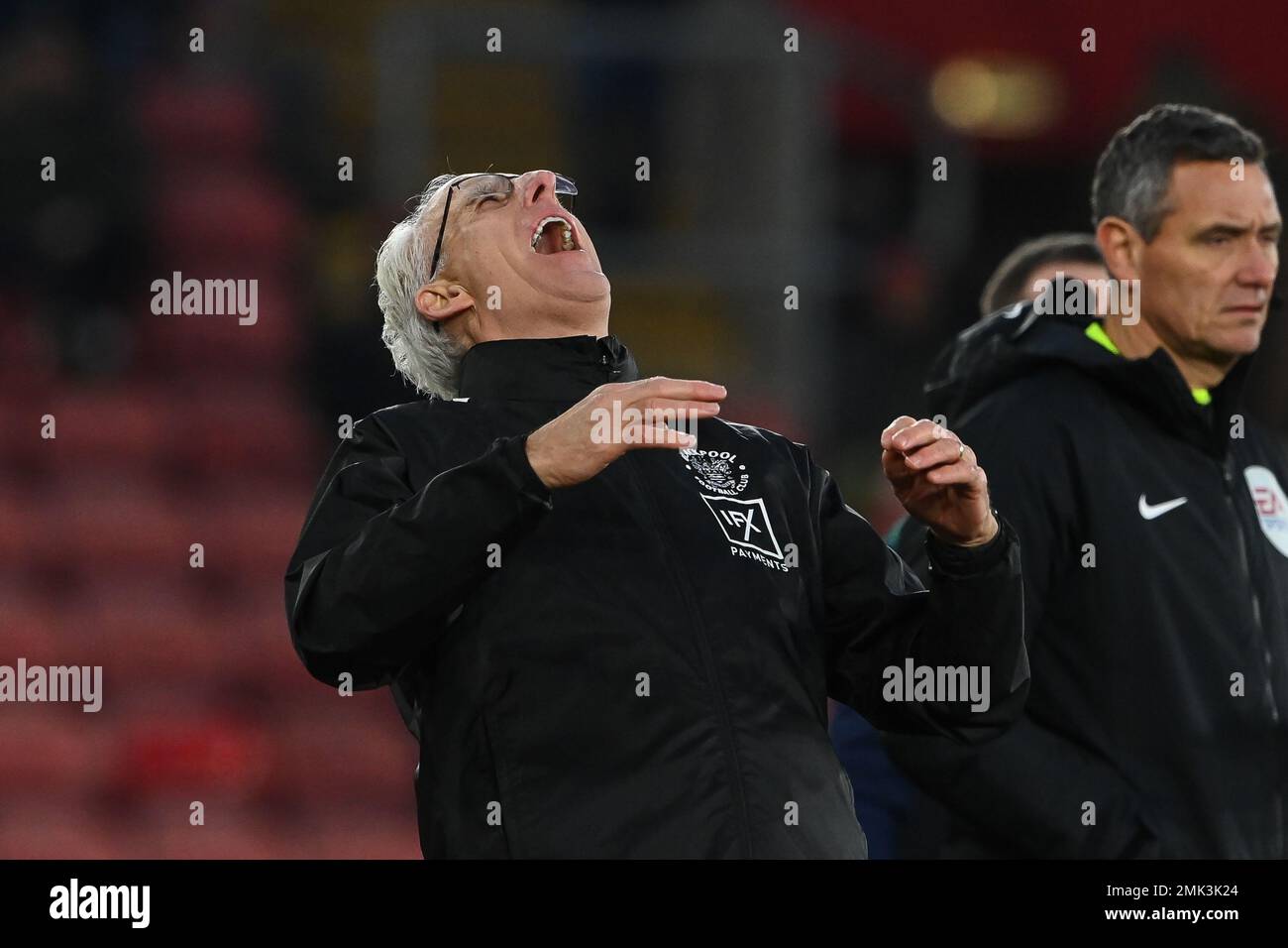 Mick McCarthy Manager di Blackpool reagisce a una mancata occasione durante il torneo di tennis della Emirates fa Cup Fourth Round Southampton vs Blackpool al St Mary's Stadium, Southampton, Regno Unito, 28th gennaio 2023 (Photo by Craig Thomas/News Images) in , il 1/28/2023. (Foto di Craig Thomas/News Images/Sipa USA) Foto Stock