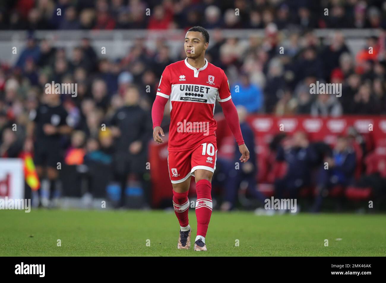 Cameron Archer #10 di Middlesbrough durante la partita del campionato Sky Bet Middlesbrough vs Watford al Riverside Stadium, Middlesbrough, Regno Unito, 28th gennaio 2023 (Foto di James Heaton/News Images) Foto Stock