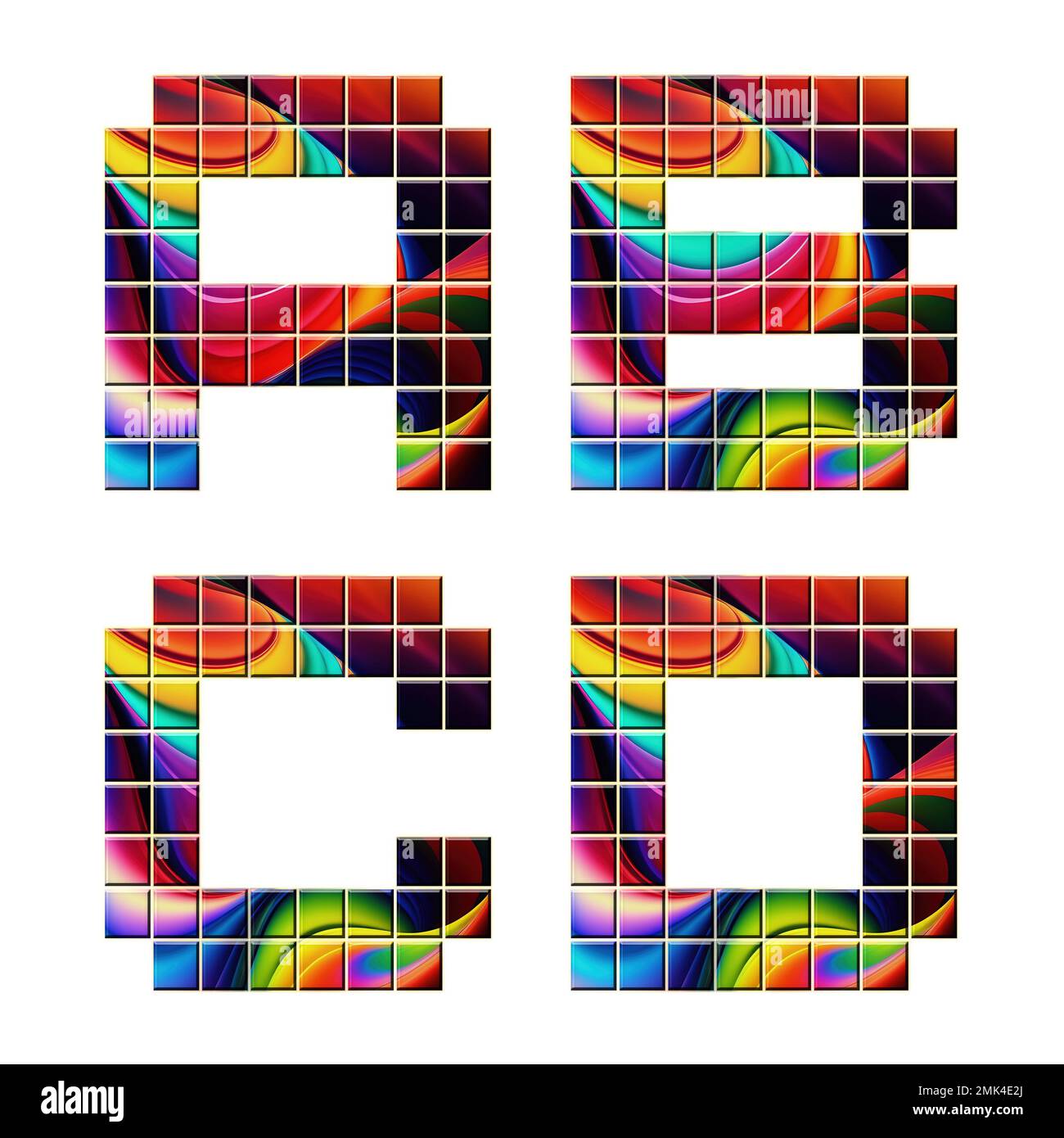 3D rendering di caratteri a mosaico colorati alfabeto - lettere A-D. Foto Stock