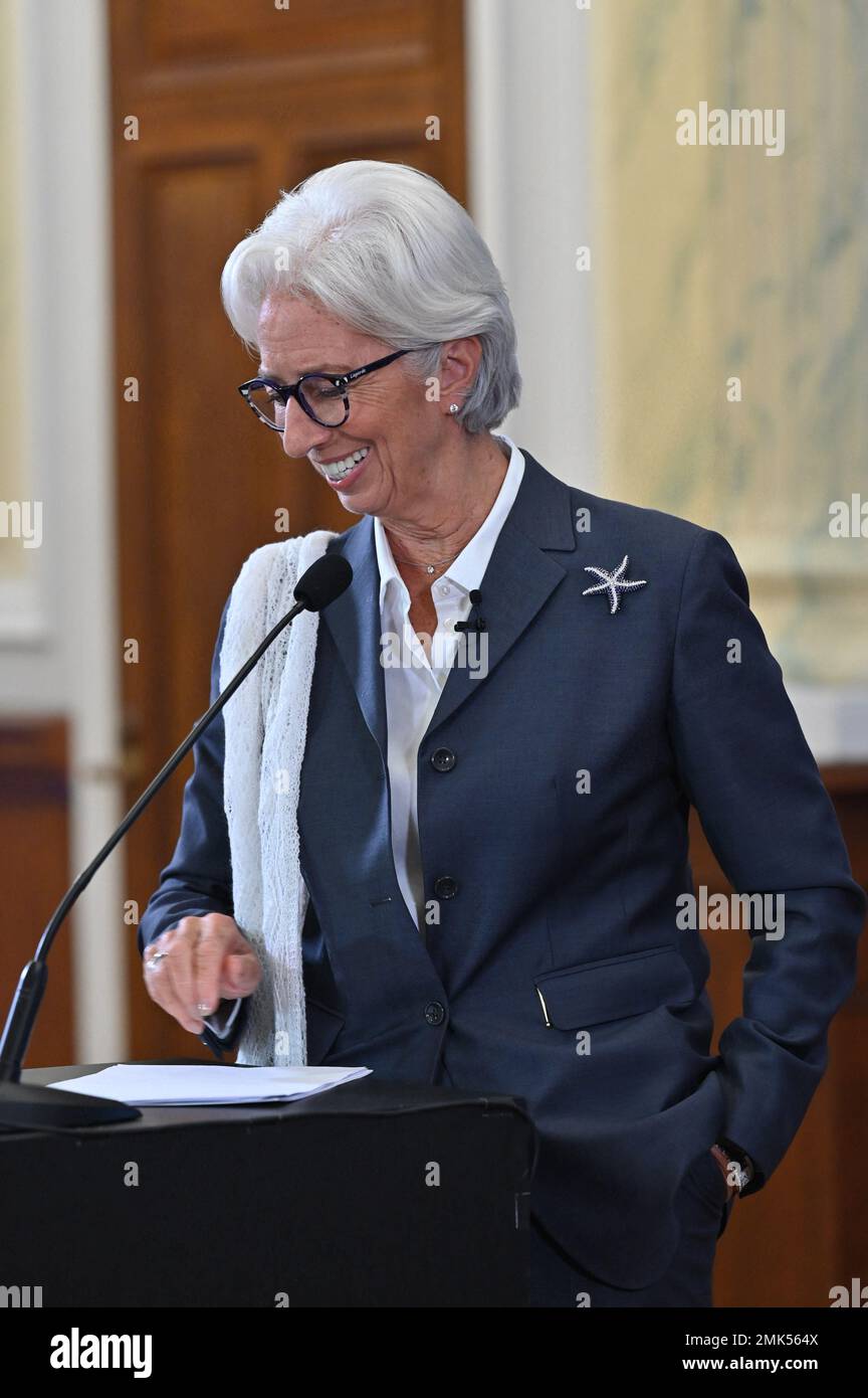 Il 4 novembre 2022, il Presidente della Banca centrale europea, Christine Lagarde, ha partecipato ad una conferenza organizzata dalla Banca centrale europea estone. A Tallinn Estonia. Foto di Elodie Grégoire / ABACAPRESS.COM Foto Stock