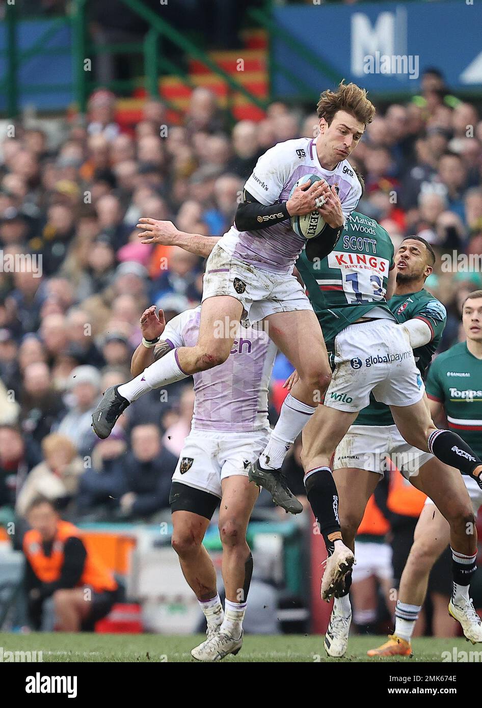 28.01.2023 Leicester, Inghilterra. Rugby Union. Durante il round 16 della Gallagher Premiership si è giocato tra Leicester Tigers e Northampton Saints al Mattioli Woods Welford Road Stadium, Leicester. © Phil Hutchinson Foto Stock