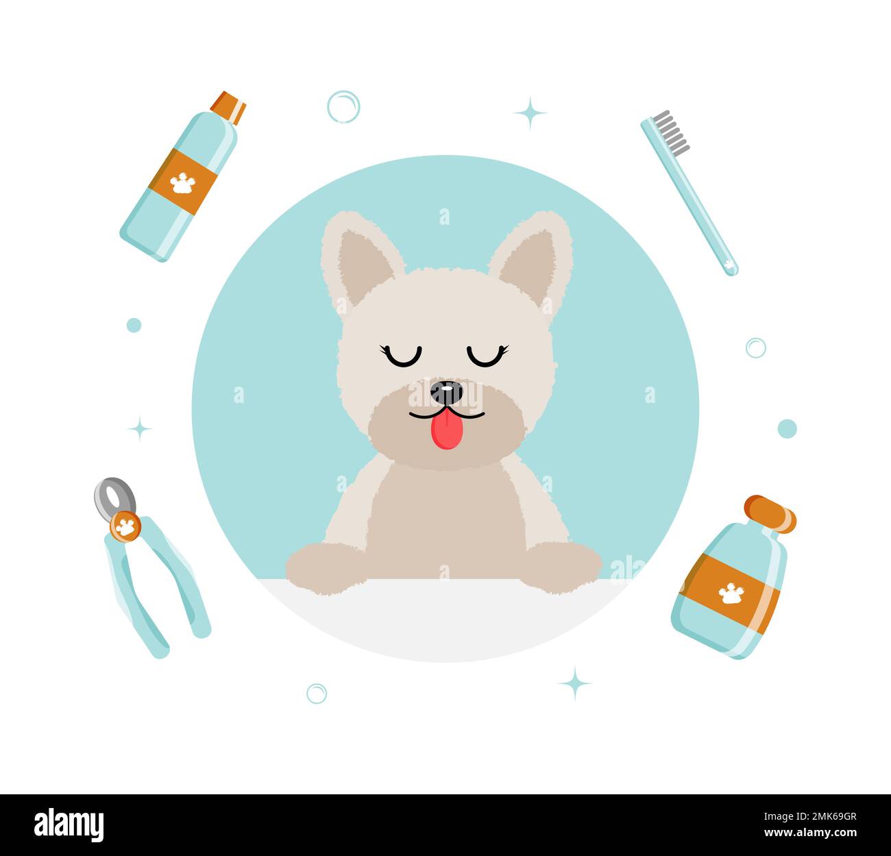 Banner gruppo di cute cane attrezzi e forniture in stile piatto vettore. illustrazione per la cura degli animali domestici per contenuto, etichetta, banner, grafica e biglietto d'auguri. Illustrazione vettoriale Illustrazione Vettoriale