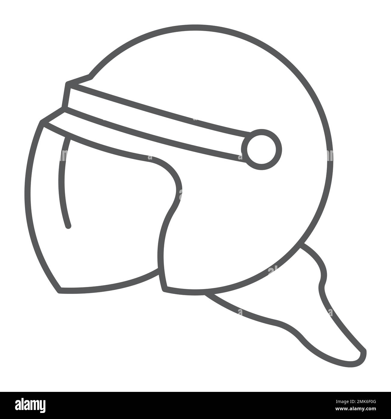 Icona di casco sottile, protezione e uniforme, segno di casco di polizia, grafica vettoriale, un motivo lineare su sfondo bianco, eps 10. Illustrazione Vettoriale