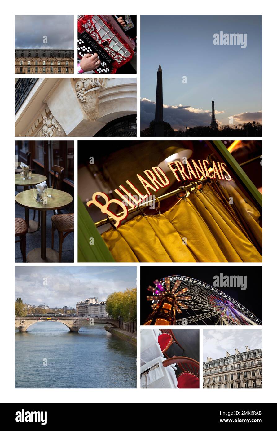 Collage di luoghi e atmosfera parigini Foto Stock