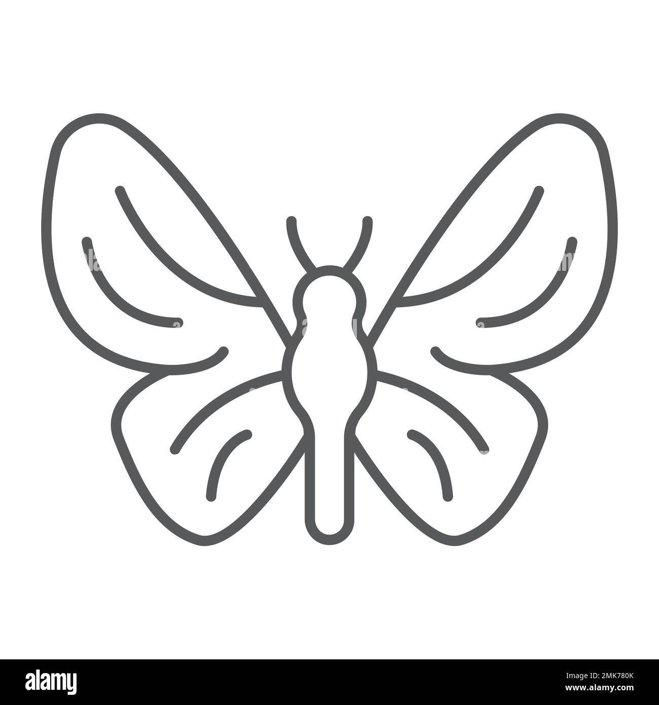 Icona farfalla linea sottile, natura e mosca, segno di insetto, grafica vettoriale, un motivo lineare su sfondo bianco, eps 10. Illustrazione Vettoriale