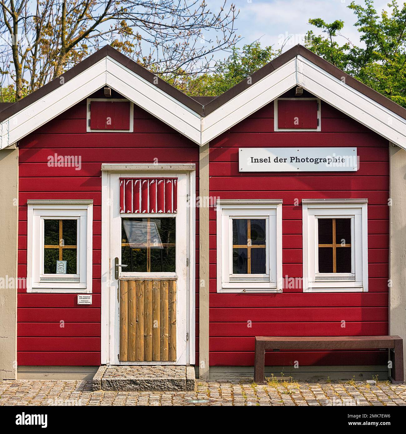 Baracca di aragosta rossa, segno con iscrizione, Isola della Fotografia, Museo Helgoland, Isola di Helgoland, Schleswig-Holstein, Germania Foto Stock