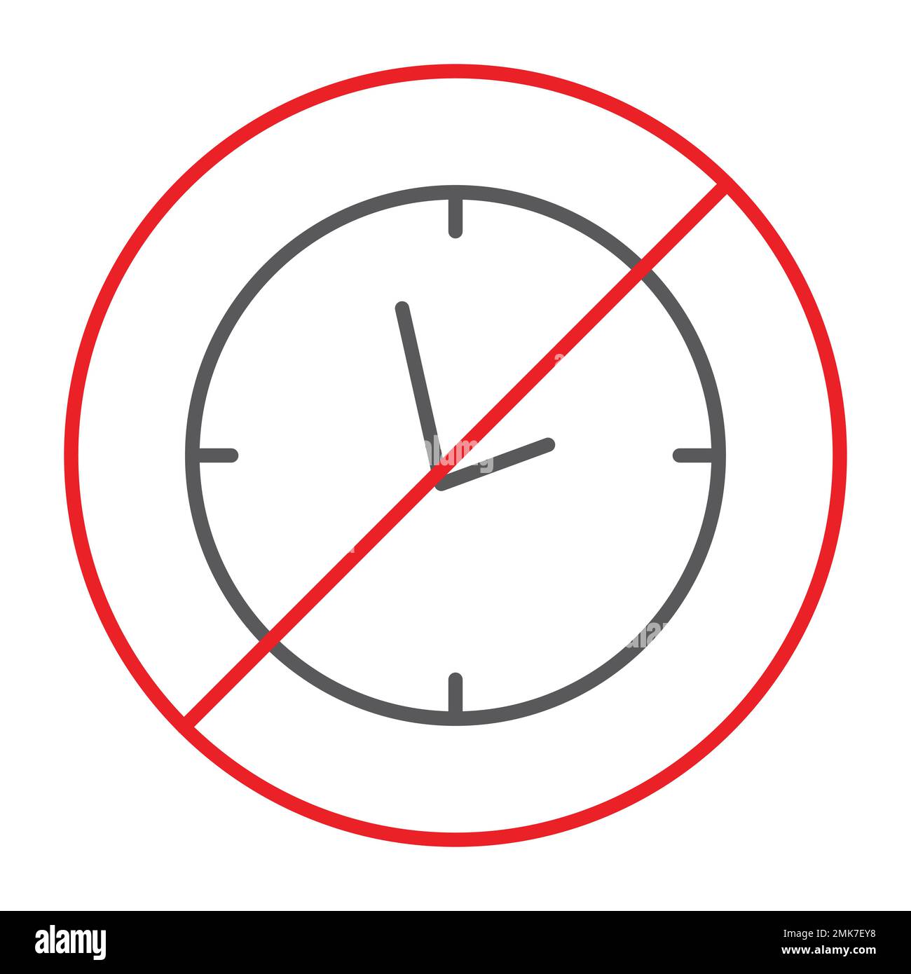 Nessuna icona di linea sottile di orologio, proibito e ban, nessun segno di tempo, grafica vettoriale, un motivo lineare su uno sfondo bianco, eps 10. Illustrazione Vettoriale