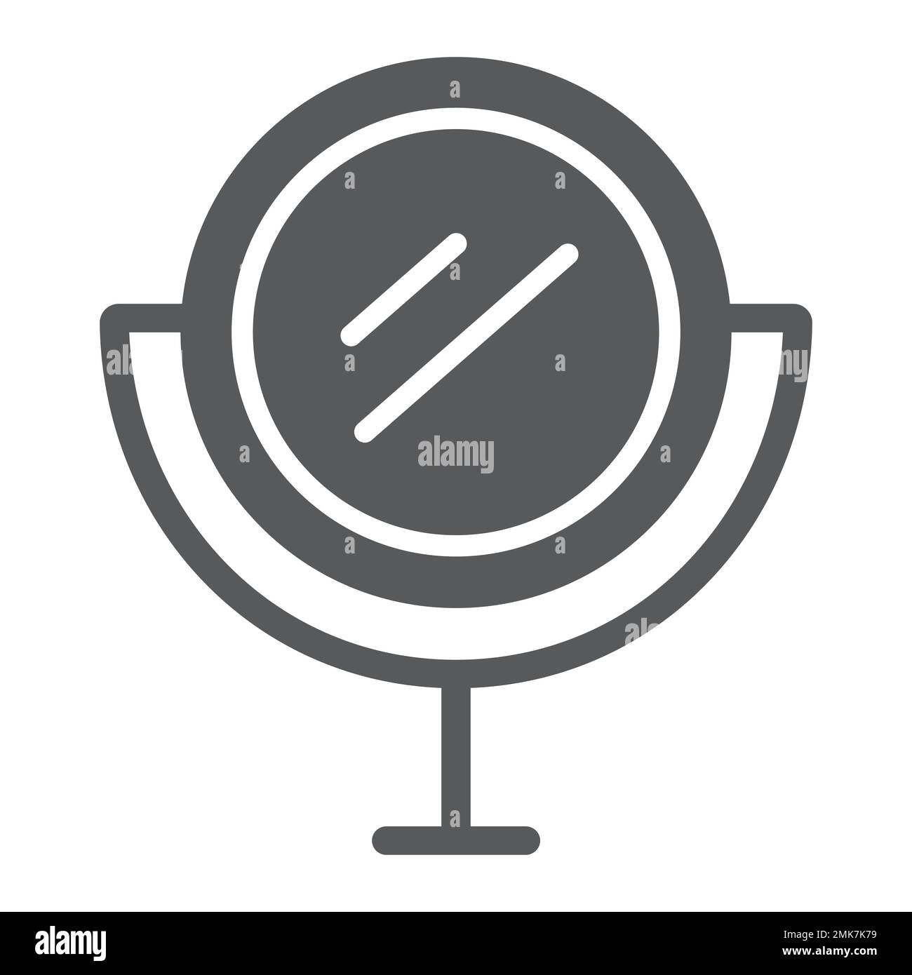 Icona glifo a specchio da tavolo, vetro e riflessione, segno a specchio rotondo, grafica vettoriale, motivo a tinta unita su sfondo bianco, eps 10. Illustrazione Vettoriale