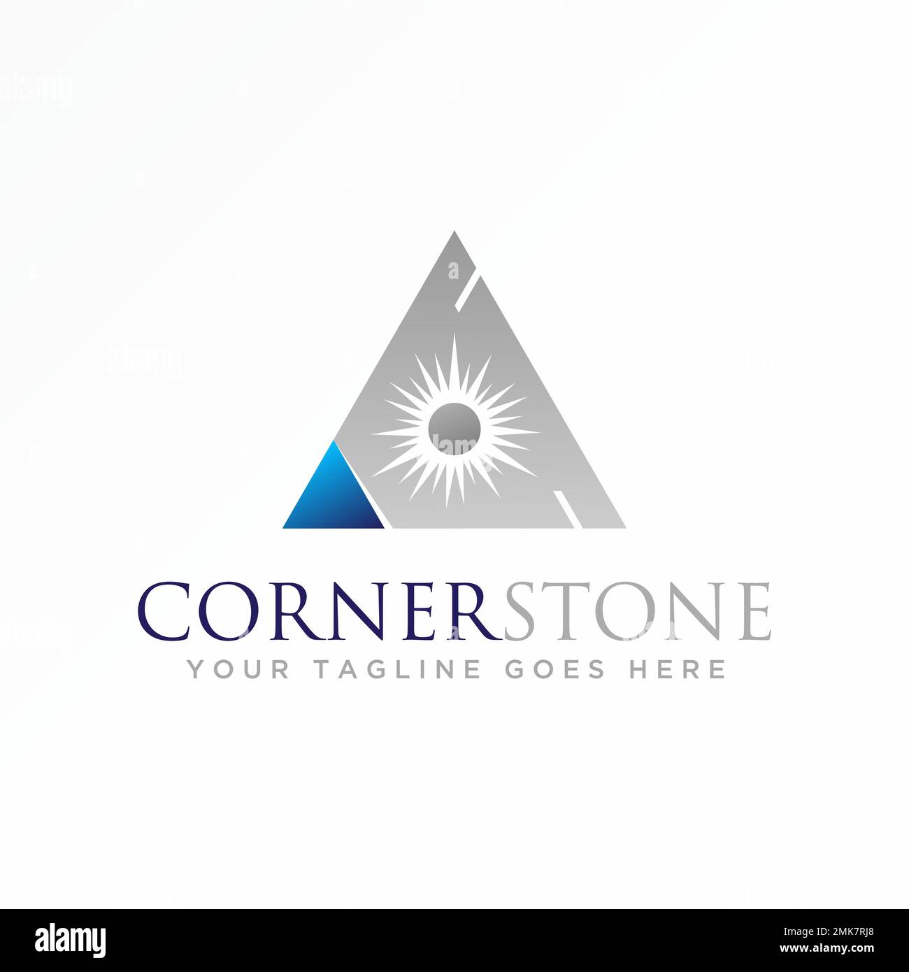 Triangolo con sole luminoso al centro e immagine di taglio icona grafica logo design astratto concetto vettore stock simbolo relativo all'illuminazione. Illustrazione Vettoriale