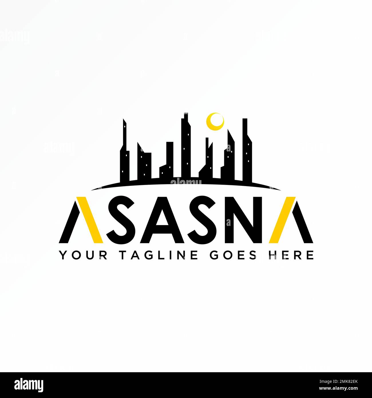 Città unica o edificio e sole o luna immagine icona grafica logo disegno astratto concetto vettore stock simbolo relativo alla costruzione o città Illustrazione Vettoriale