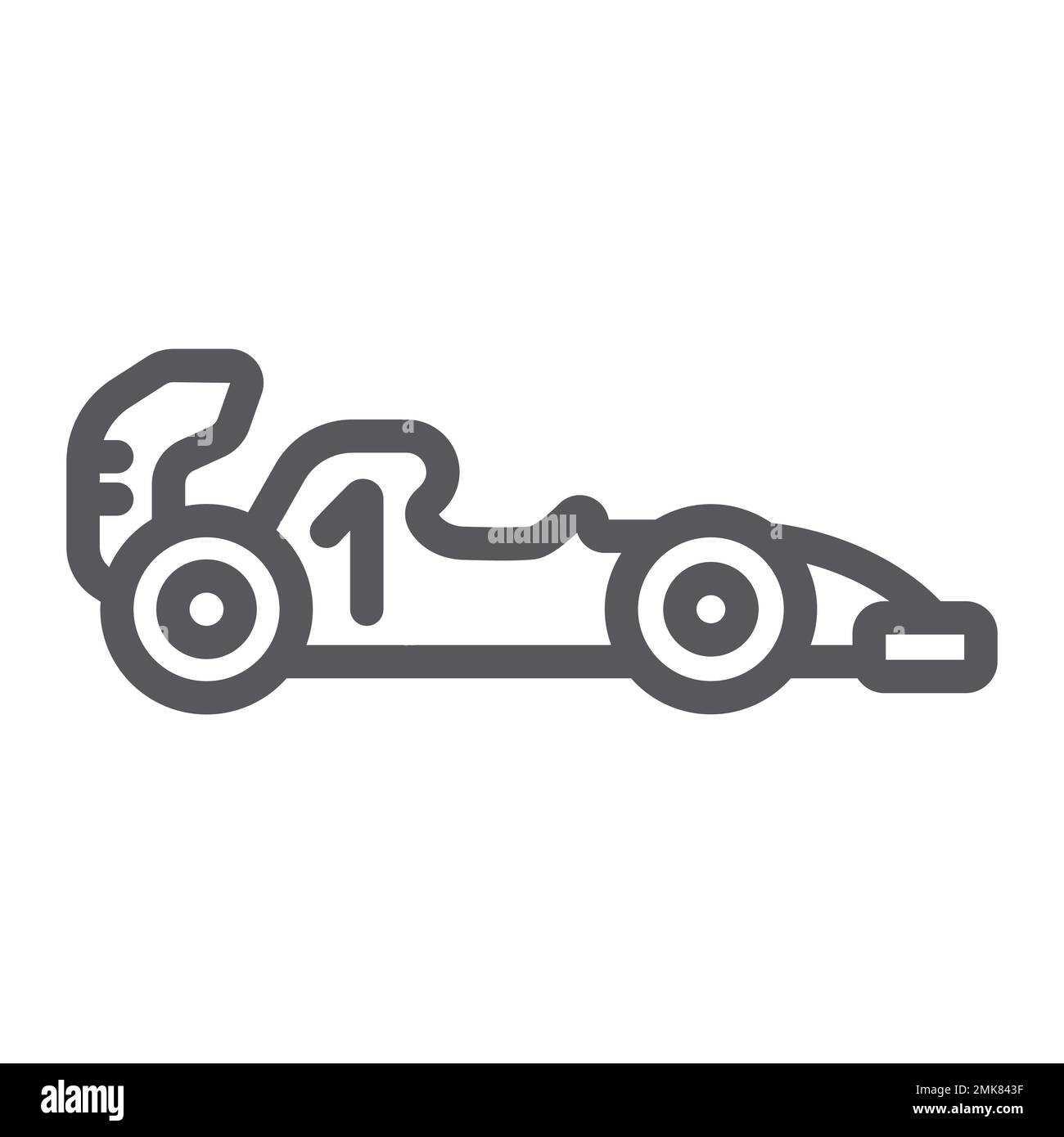 Icona della linea Formula 1, sport e automobile, cartello da corsa, grafica vettoriale, disegno lineare su sfondo bianco, eps 10. Illustrazione Vettoriale