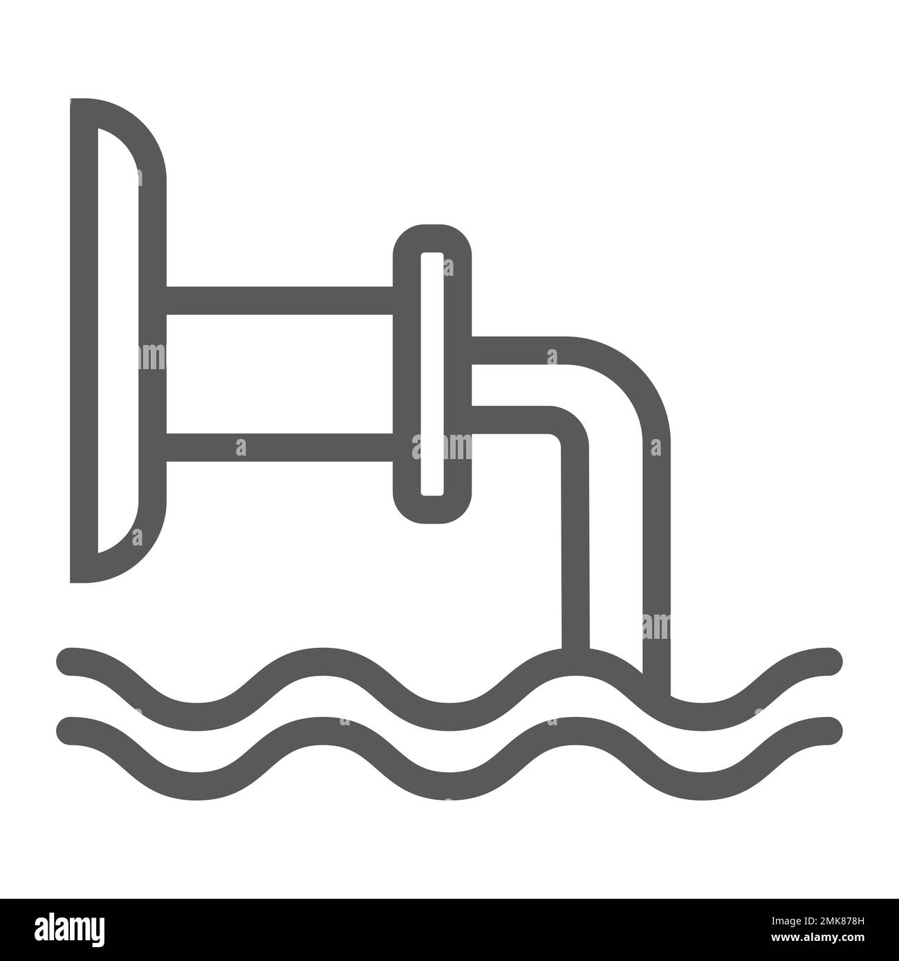 Icona linea di scarico, industriale e acqua, segnaletica per acque reflue, grafica vettoriale, un motivo lineare su sfondo bianco, eps 10. Illustrazione Vettoriale