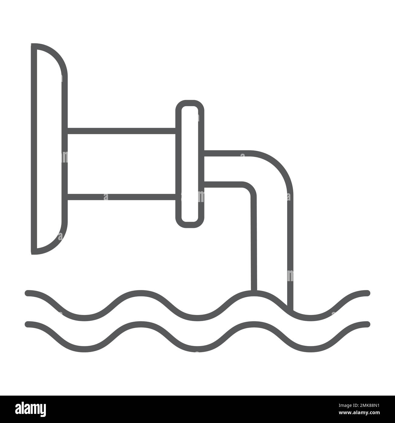 Icona a linee sottili per tubi di scarico, industriale e idrico, segnaletica per acque reflue, grafica vettoriale, disegno lineare su sfondo bianco, eps 10. Illustrazione Vettoriale