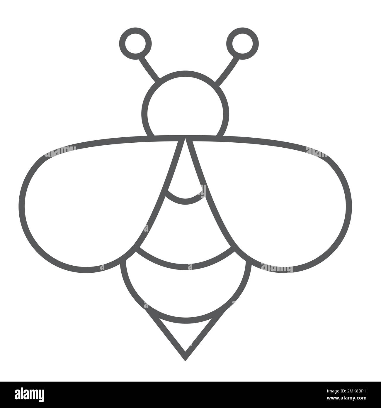 Icona di linea sottile dell'ape, animale e miele, segno dell'insetto, grafica vettoriale, un disegno lineare su uno sfondo bianco, eps 10. Illustrazione Vettoriale