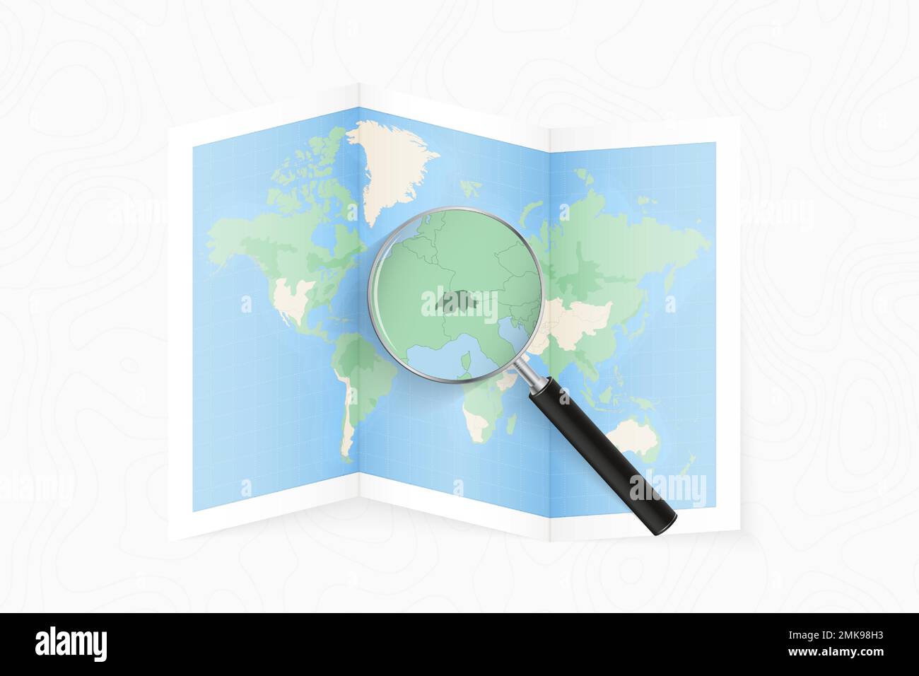 Ingrandire la Svizzera con una lente d'ingrandimento su una mappa piegata del mondo. Mappa vettoriale su carta. Illustrazione Vettoriale Ingrandire la Svizzera con una lente d'ingrandimento su una mappa piegata del mondo. Mappa vettoriale su carta. Illustrazione Vettoriale