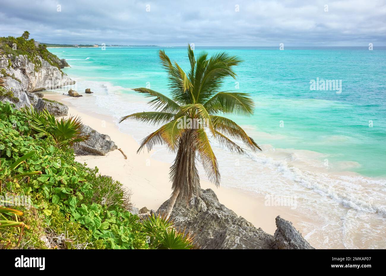Spiaggia tropicale di Tulum, Penisola dello Yucatan, Messico. Foto Stock