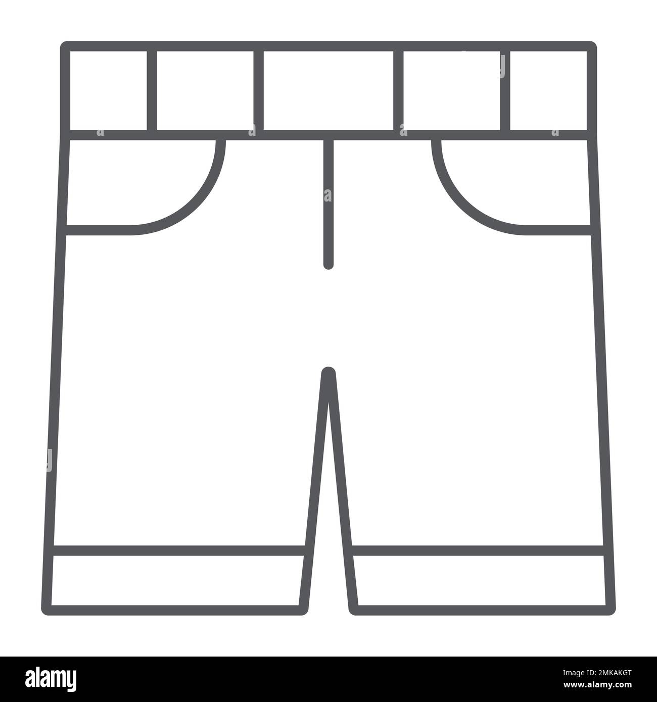 Shorts linea sottile icona, abbigliamento ed estate, segno pantaloni, grafica vettoriale, un motivo lineare su sfondo bianco, eps 10. Illustrazione Vettoriale