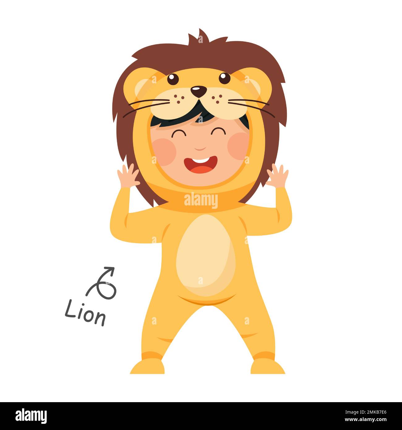 Il bambino felice sta portando i costumi dell'animale del leone. Vettore . Illustrazione Vettoriale