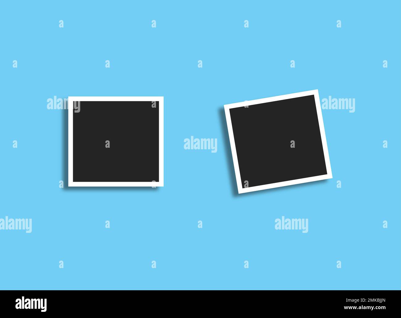 Cornici fotografiche Set isolated on blue, Gruppo di cornici nere realistiche mock up vettoriale. Inquadratura vuota per il tuo design. Modello vettoriale per immagine, paintin Illustrazione Vettoriale