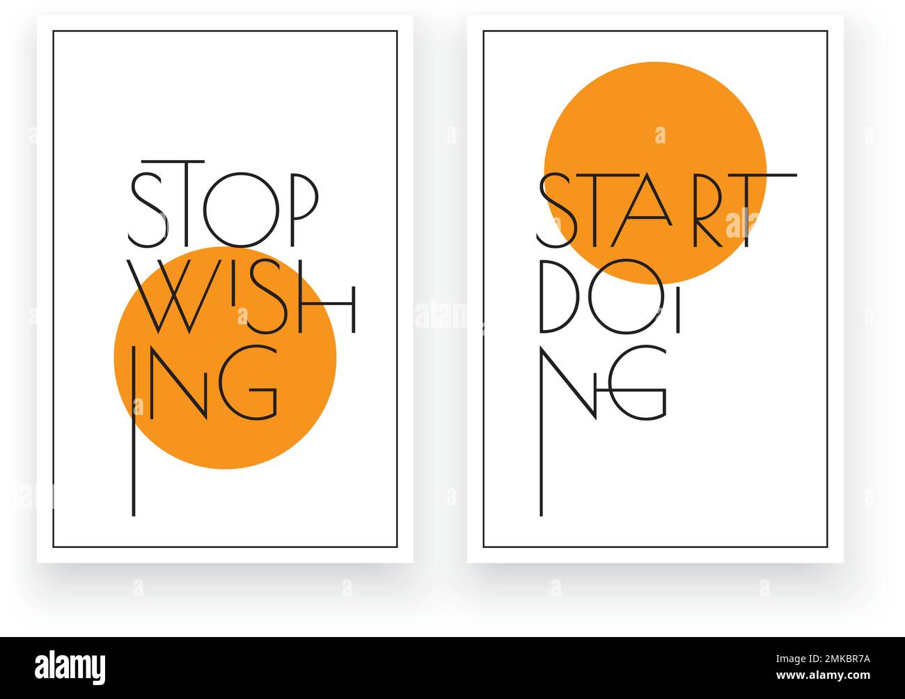 Smettere di desiderare iniziare a fare, vettore. Design del testo, lettere. Design scandinavo con poster minimalista. Citazioni motivazionali e ispiratrici di vita Illustrazione Vettoriale