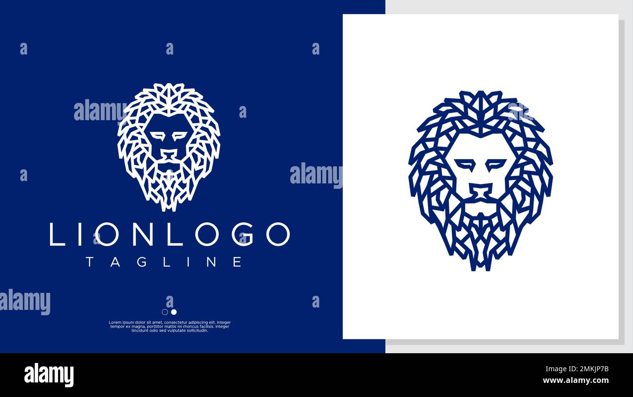 Modello con logo Lion Head. Lion line art logo design vettoriale. Illustrazione Vettoriale