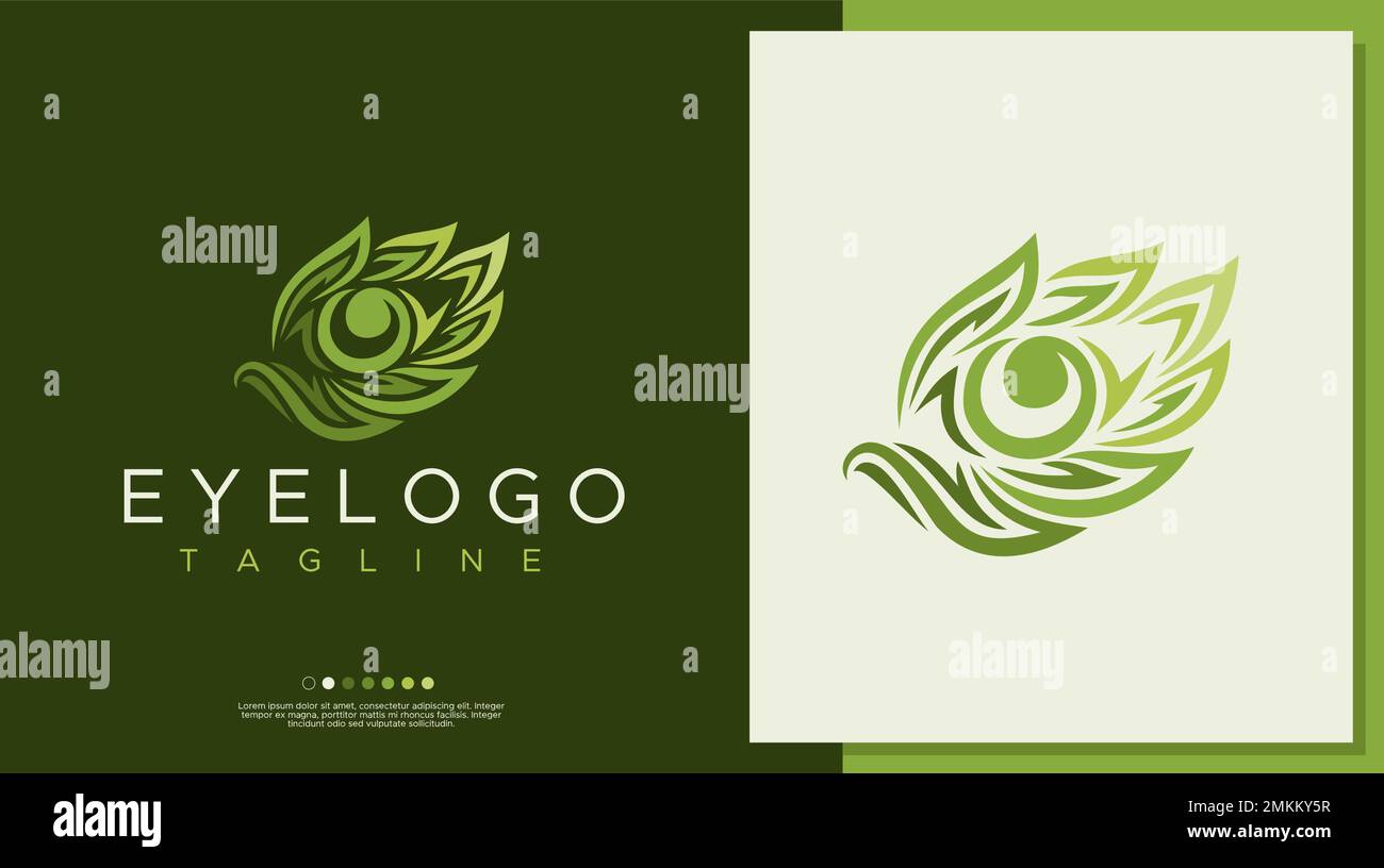 Modello con logo Leaf Eye. Marchio vettoriale logo eco-eye. Illustrazione Vettoriale
