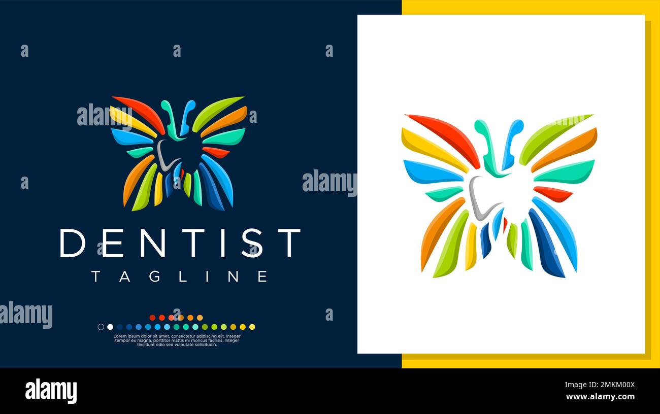 Modello con logo dentistico Butterfly. Modello per logo dentistico estetico. Illustrazione Vettoriale