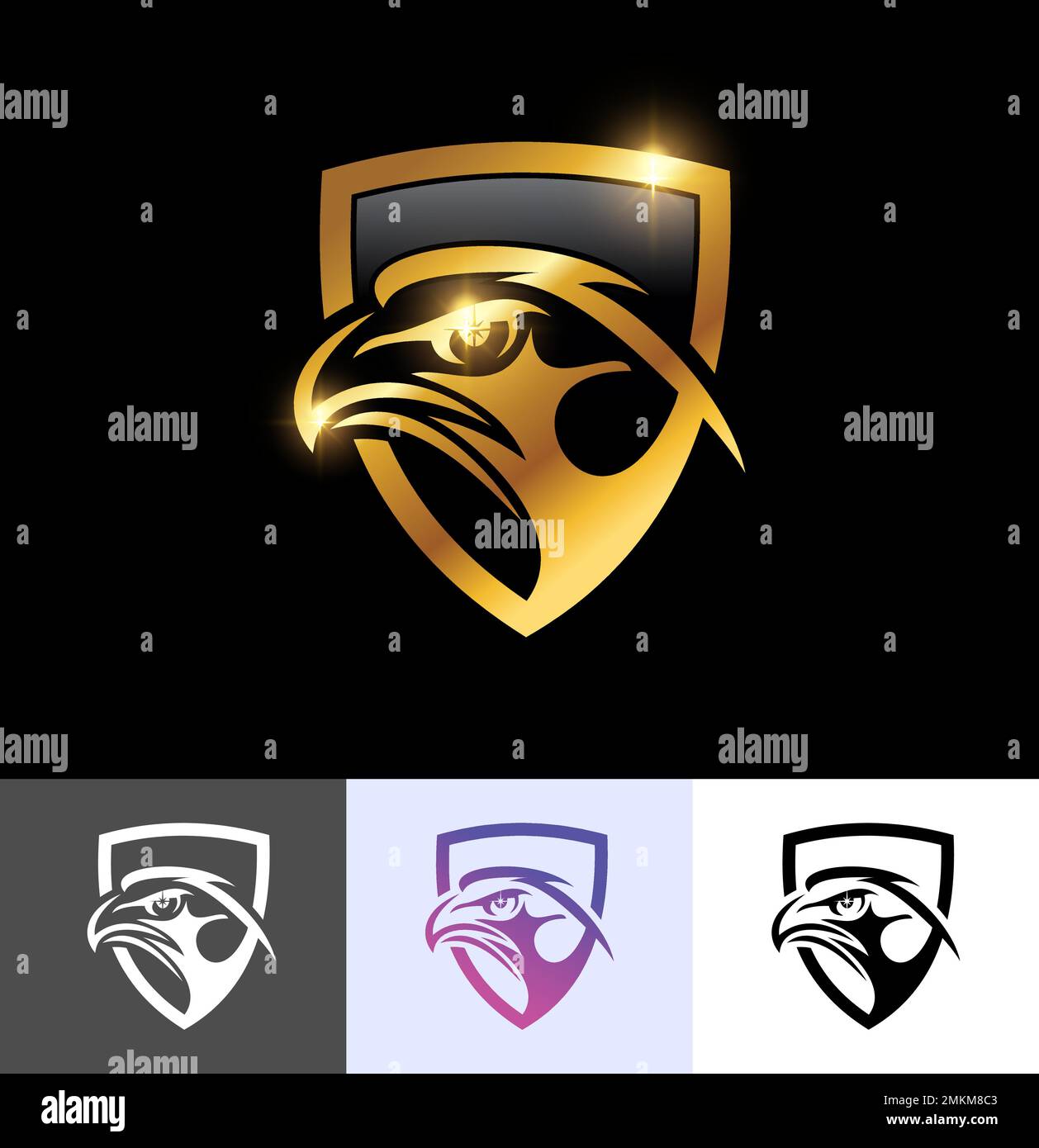 Set di illustrazioni vettoriali di Golden Eagle Shield Logo Vector Sign Illustrazione Vettoriale