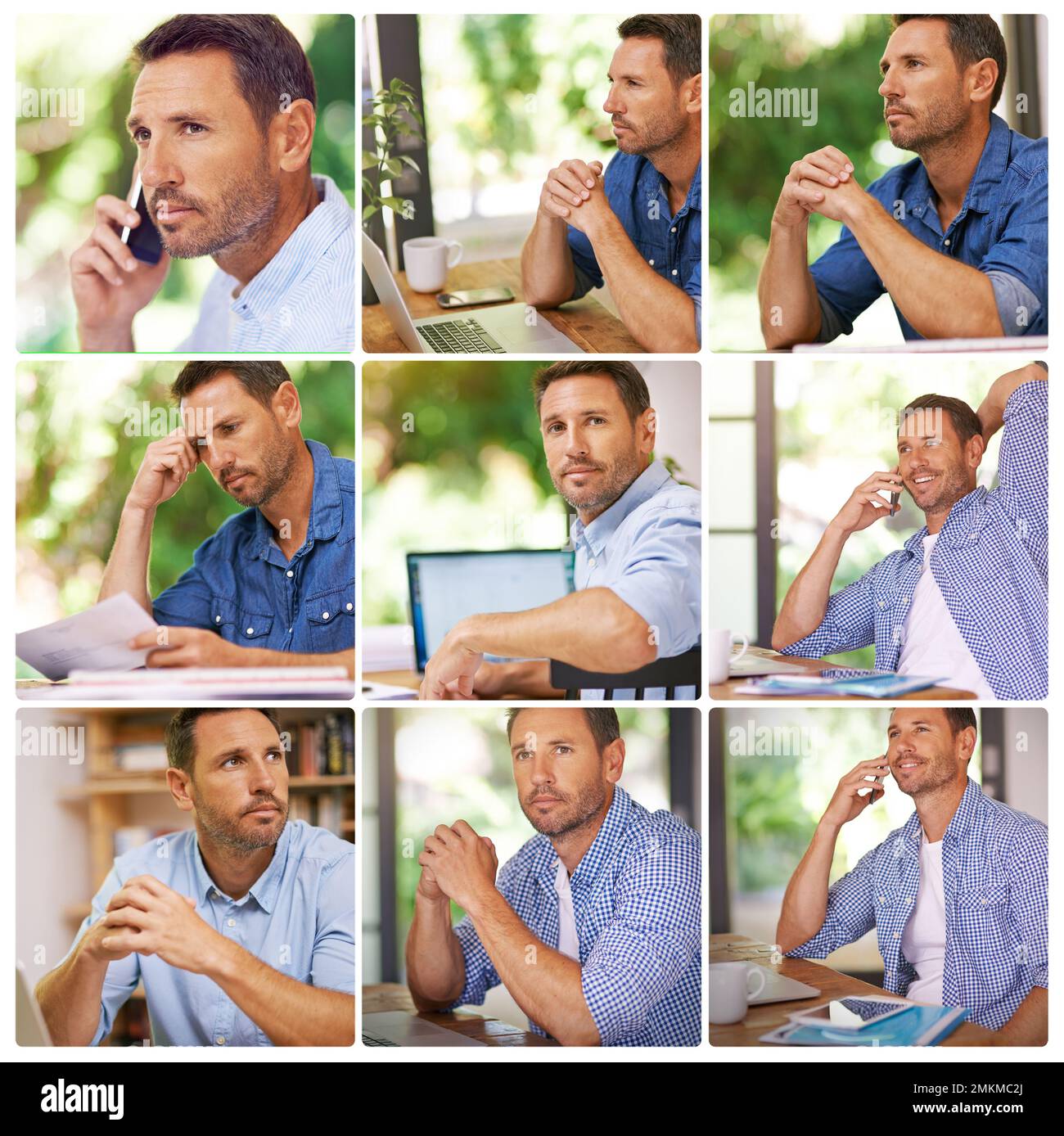 Lavorare da casa. Immagine composita di un uomo d'affari che lavora da casa. Foto Stock