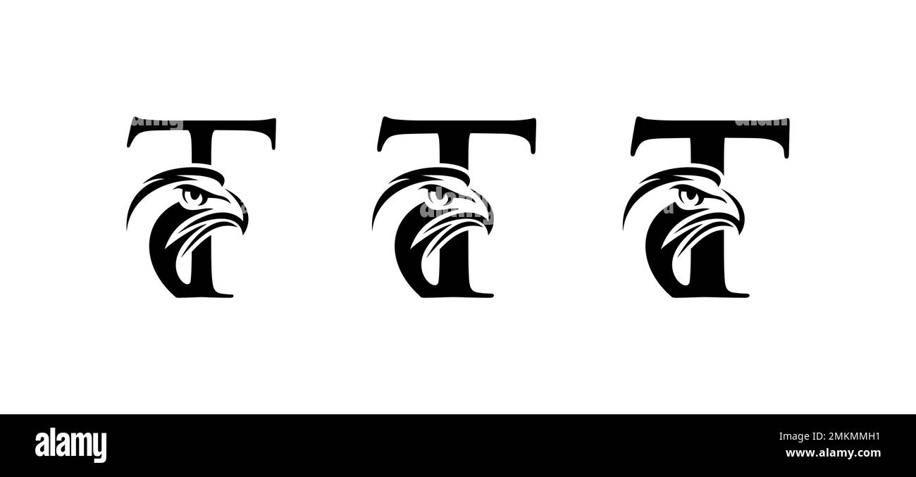Un set di illustrazioni vettoriali di Monogram Eagle Logo lettera iniziale T Illustrazione Vettoriale