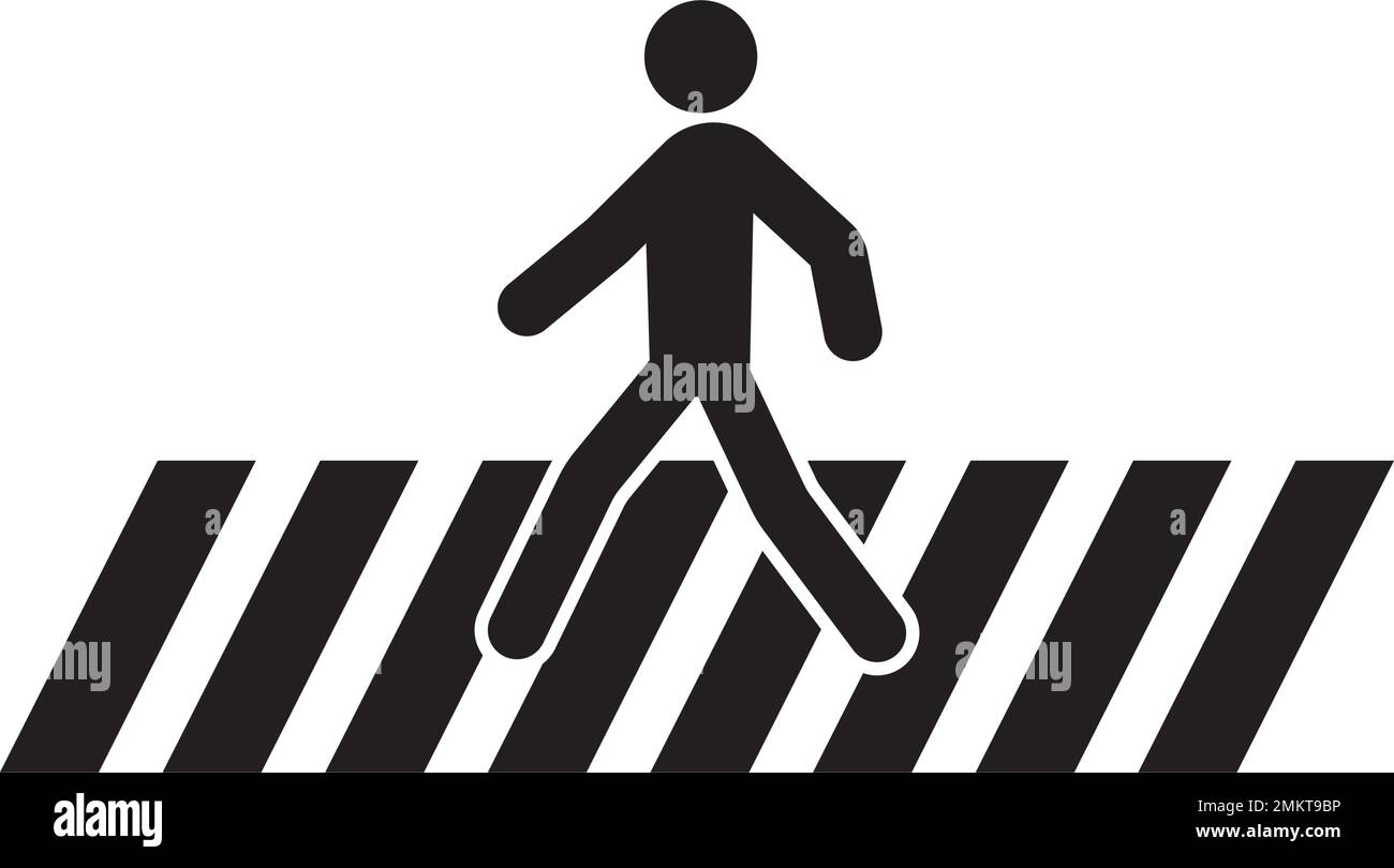 Icona di attraversamento di una strada umana su sfondo bianco. Icona pedonale.illustrazione del simbolo vettoriale. Illustrazione Vettoriale