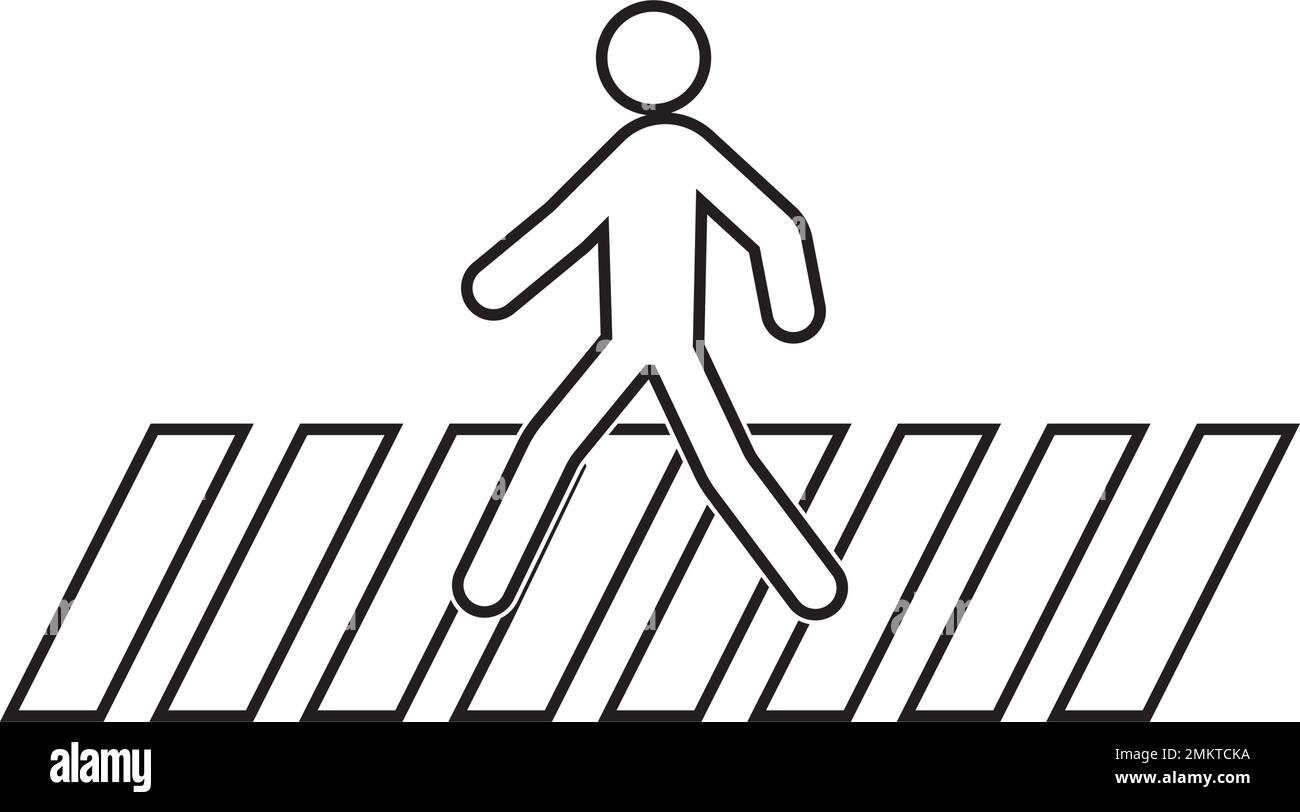 Icona di attraversamento di una strada umana su sfondo bianco. Icona pedonale.illustrazione del simbolo vettoriale. Illustrazione Vettoriale