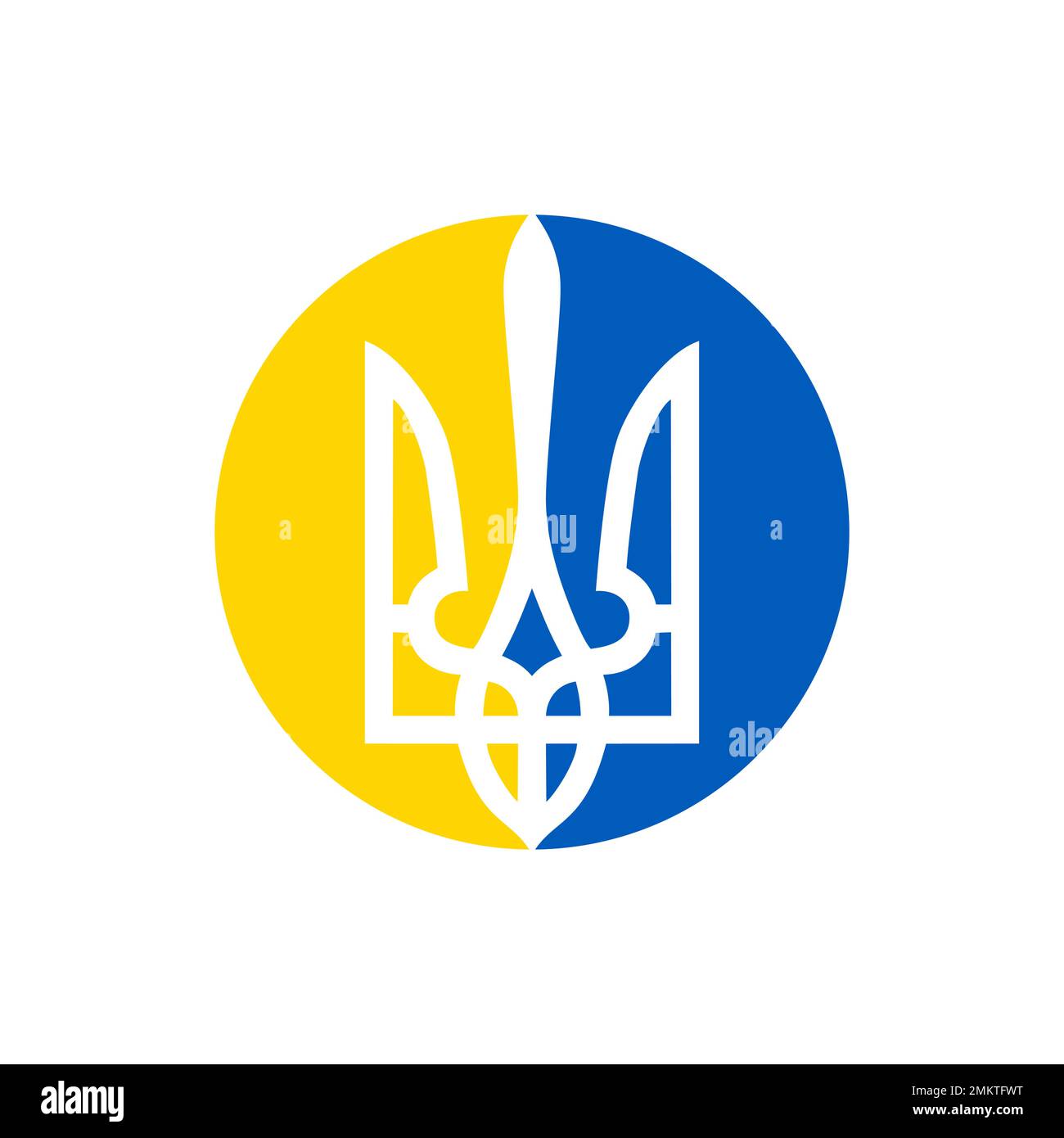 Un'illustrazione vettoriale di Ucraina Trident Logo Emblem Ucraina Tryzub di colore blu e giallo Illustrazione Vettoriale