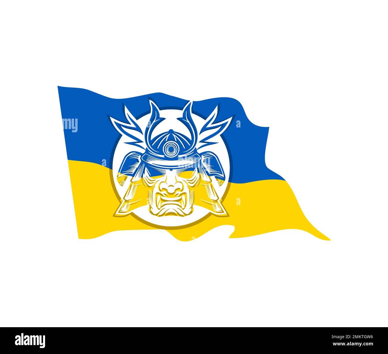 Vettore illustratio di Shogun Knight, Stand con segno di bandiera Ucraina Illustrazione Vettoriale