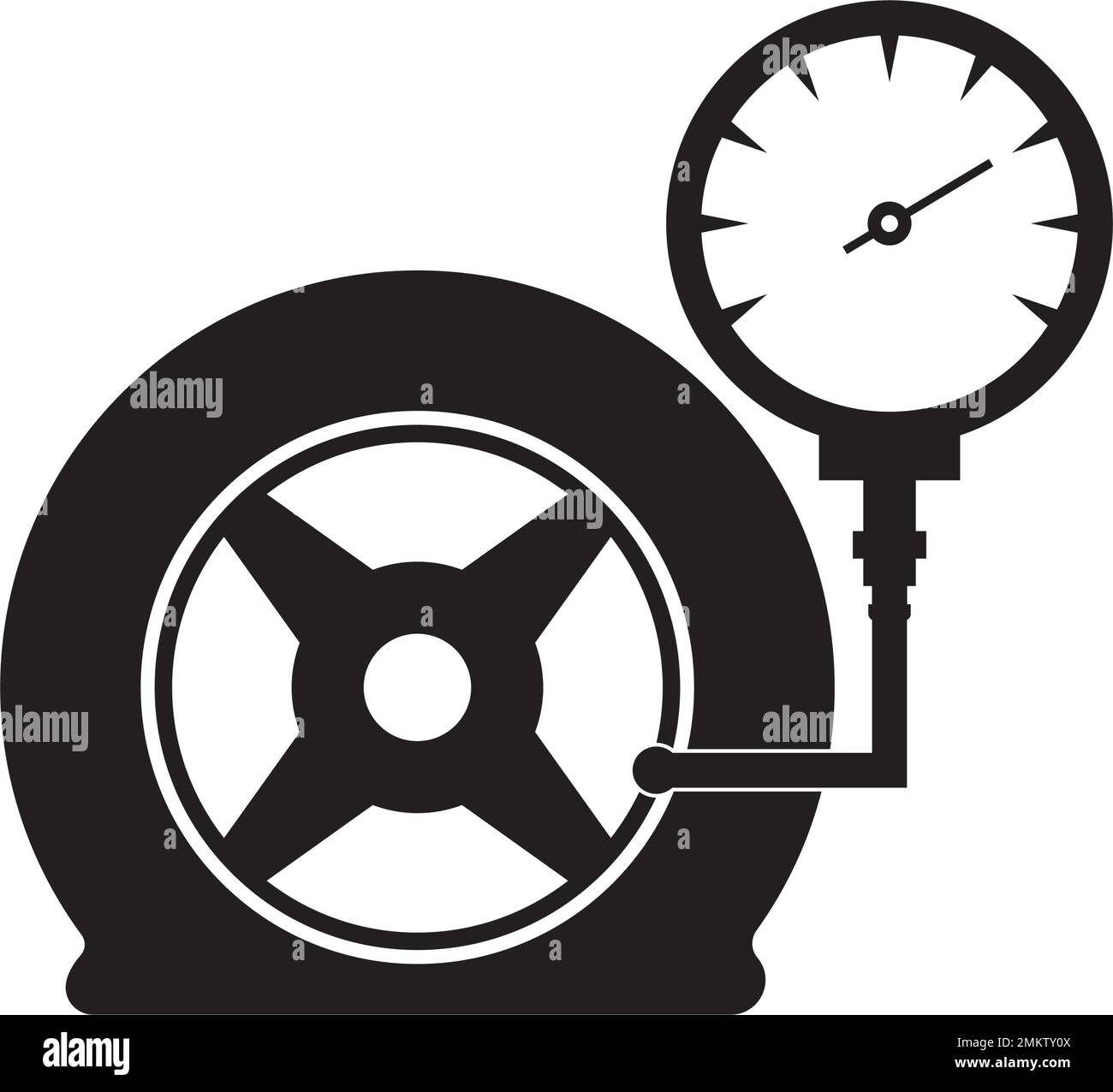 Icona del manometro della pressione degli pneumatici.ruota per auto con logo a illustrazione del manometro. Illustrazione Vettoriale